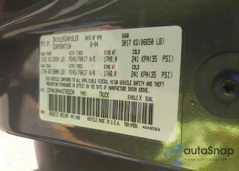 2004 Dodge Ram 1500 Slt/Laramie from USA, damaged, VIN 1D7HA18N44S765234